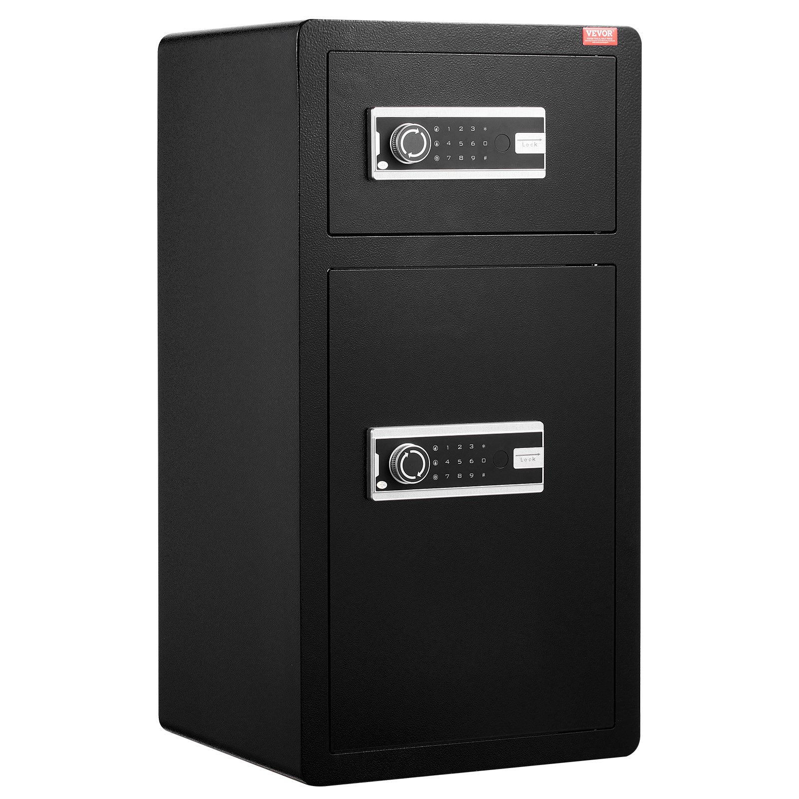 VEVOR Double Doors 5.5 cu.ft Safe Box with Key Lock & Password, Safe Lock Box with Fireproof Bag, Key Rack, LED Light, 2 Height Adjustable and Removable Divider and 1 Cabinet for Money, Documents, Jewelry and Valuables, Black