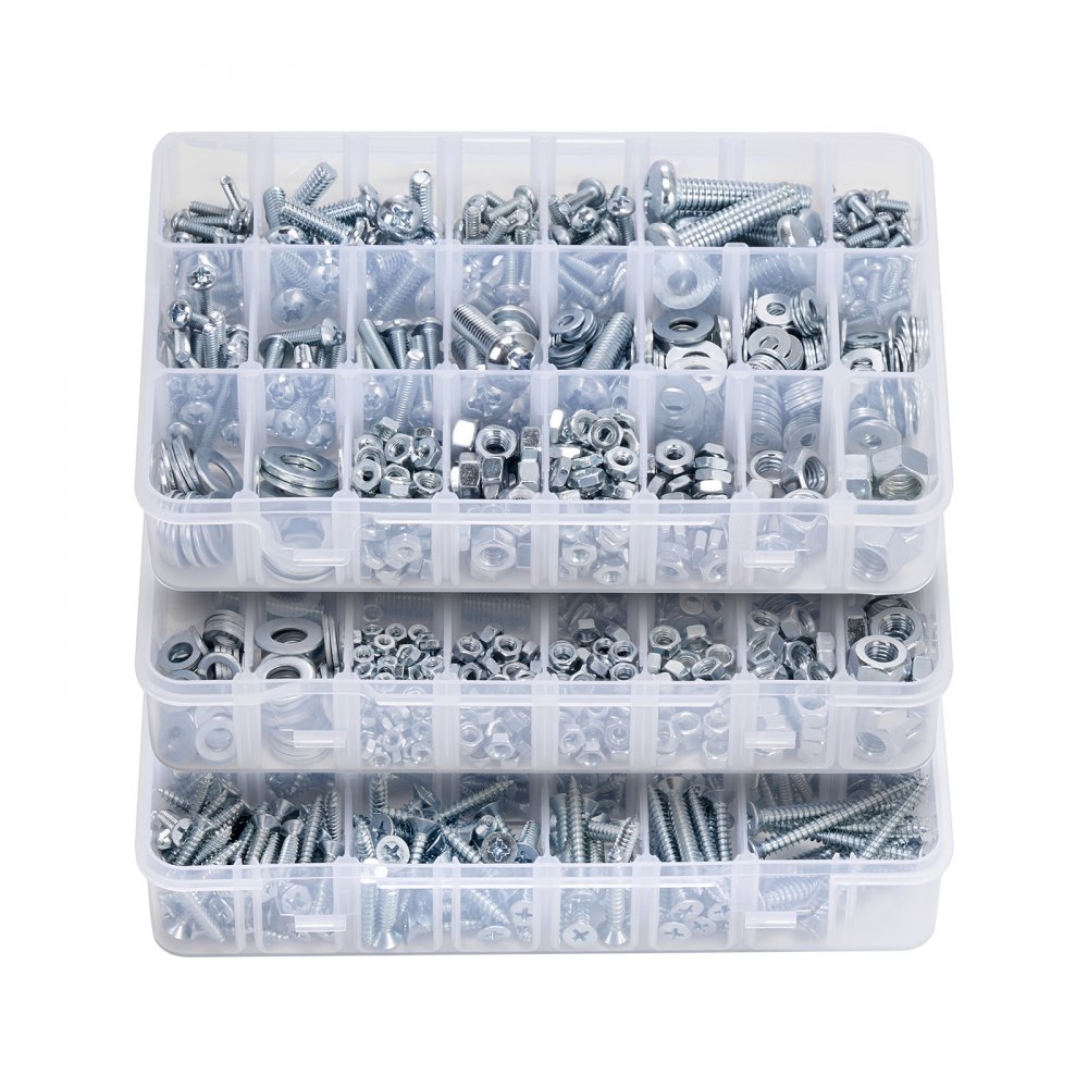 VEVOR 2250 Pcs Bolts and Nuts Assortment Kit, Metric + Imperial Machine Screws and Flat Washers, Alloy Steel M3/M4/M5/M6/M8 Multiple Size, for Equipment/Vehicle Assembly,Galvanized White