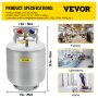 VEVOR Refrigerant Recovery Tank, 50 LBS Capacity, 400 psi Portable Cylinder Tank with Y-Valve for Liquid/Vapor, High-Sealing Recovery Can for R22/R134A/R410A, Gray