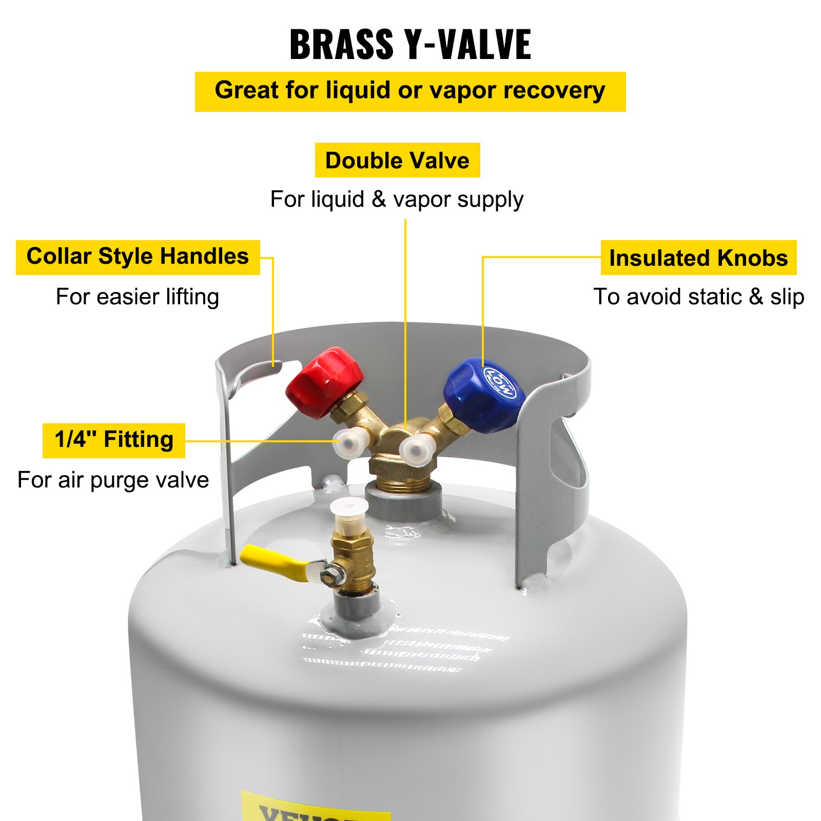 VEVOR Refrigerant Recovery Tank, 50 LBS Capacity, 400 psi Portable Cylinder Tank with Y-Valve for Liquid/Vapor, High-Sealing Recovery Can for R22/R134A/R410A, Gray
