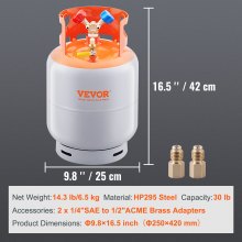 VEVOR Réservoir de récupération de réfrigérant, capacité de 13,6 kg, réservoir cylindrique portable 400 psi avec valve en Y pour liquide/vapeur, bidon de récupération à haute étanchéité pour R22/R134A/R410A, orange + gris