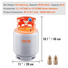 VEVOR Refrigerant Recovery Tank, 50 LBS Capacity, 400 psi Portable Cylinder Tank with Y-Valve for Liquid/Vapor, High-sealing Recovery Can for R22/R134A/R410A, Orange+Gray