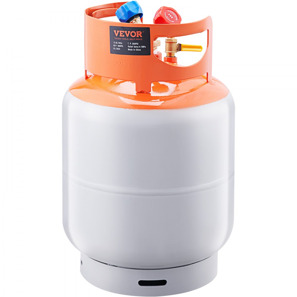 VEVOR Refrigerant Recovery Tank, 50 LBS Capacity, 400 psi Portable Cylinder Tank with Y-Valve for Liquid/Vapor, High-sealing Recovery Can for R22/R134A/R410A, Orange+Gray
