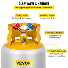 Tanque de recuperación de refrigerante VEVOR, capacidad de 30 libras, líquido/vapor con válvula Y, diseño de cuello de válvula doble, válvula de ahorro reutilizable y válvula Y de 1/4 SAE, gris amarillo