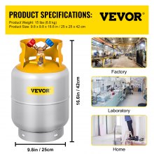 VEVOR Refrigerant Recovery Tank, 30 LBS Capacity, Y-Valve Liquid/Vapor, Double Valve Collar Design, Reusable Save Valve and 1/4 SAE Y Valve, Gray Yellow