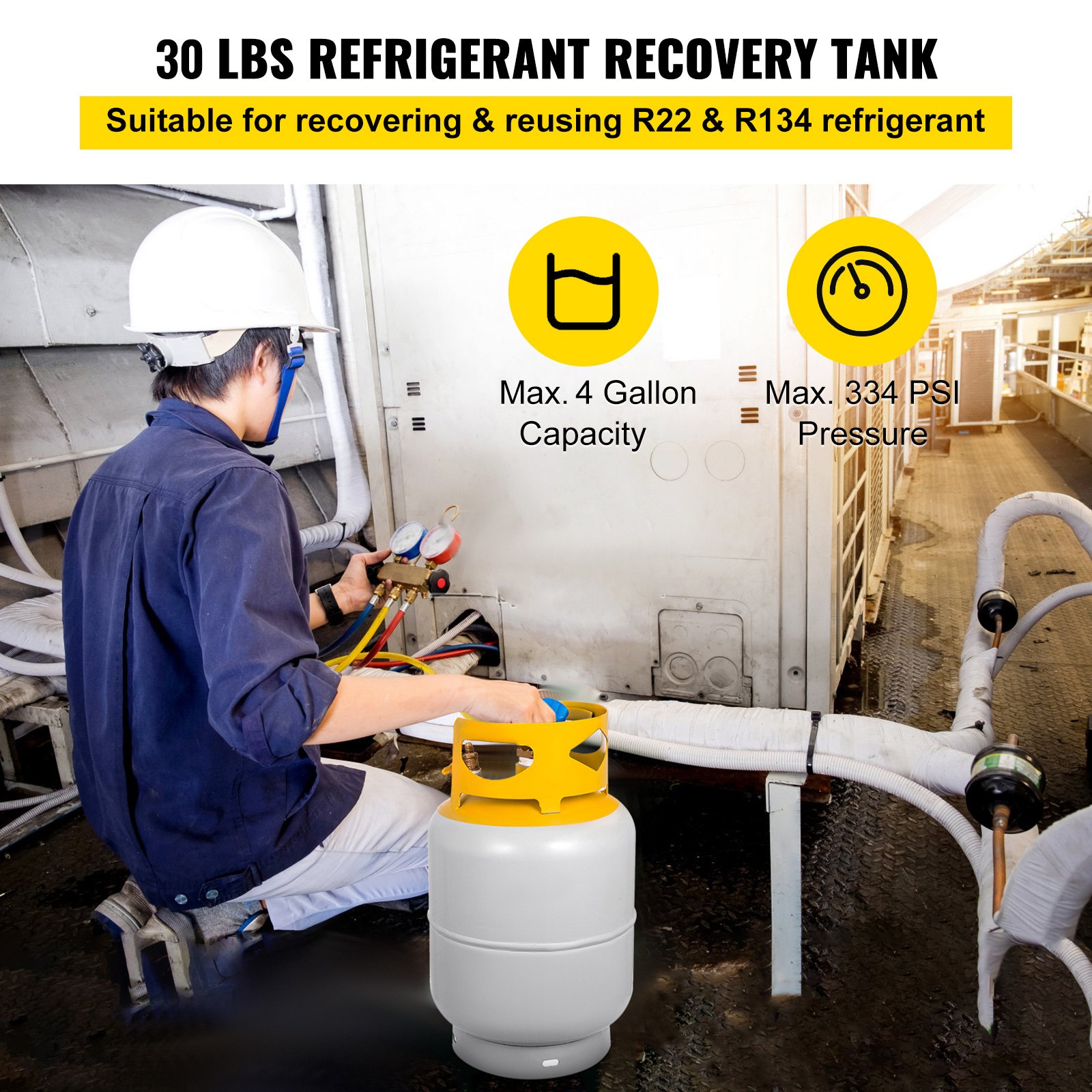 Refrigerant Recovery Reclaim 30lb Cylinder Tank 400 PSI R410A Rated