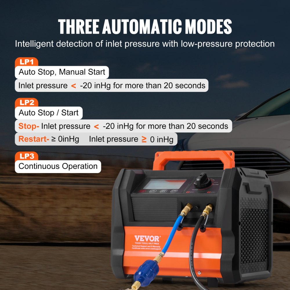 VEVOR Refrigerant Recovery Machine, 1 HP Dual Cylinder Portable AC Recovery Machine with 3000rpm Brushless Motor, Freon Refrigerant Recycling Tool for Automotive, Air Condition, Household HVAC