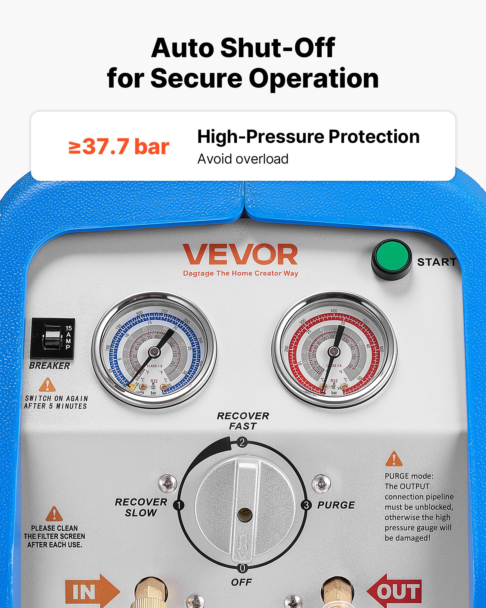 VEVOR Portable Refrigerant Recovery Machine, 1 HP 220-240V 50Hz Dual Cylinder AC Recovery Machine for Liquid Vapor Refrigerant, 1450 RPM Recycling Unit HVAC for Automotive & Household Air Conditioning