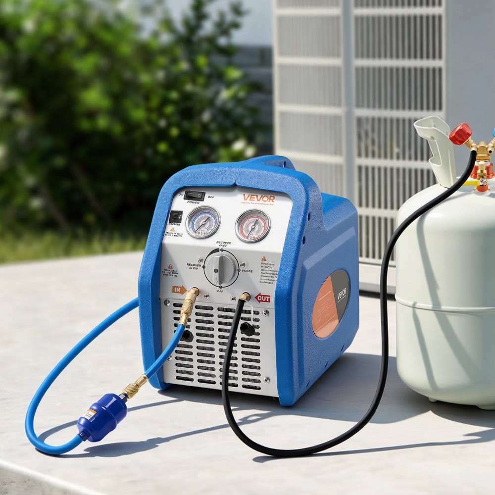 VEVOR Portable Refrigerant Recovery Machine, 3/4 HP 220-240V 50Hz Single Cylinder AC Recovery Machine for Liquid Vapor Refrigerant, 1450 RPM Recycling Unit HVAC Automotive & Household Air Conditioning