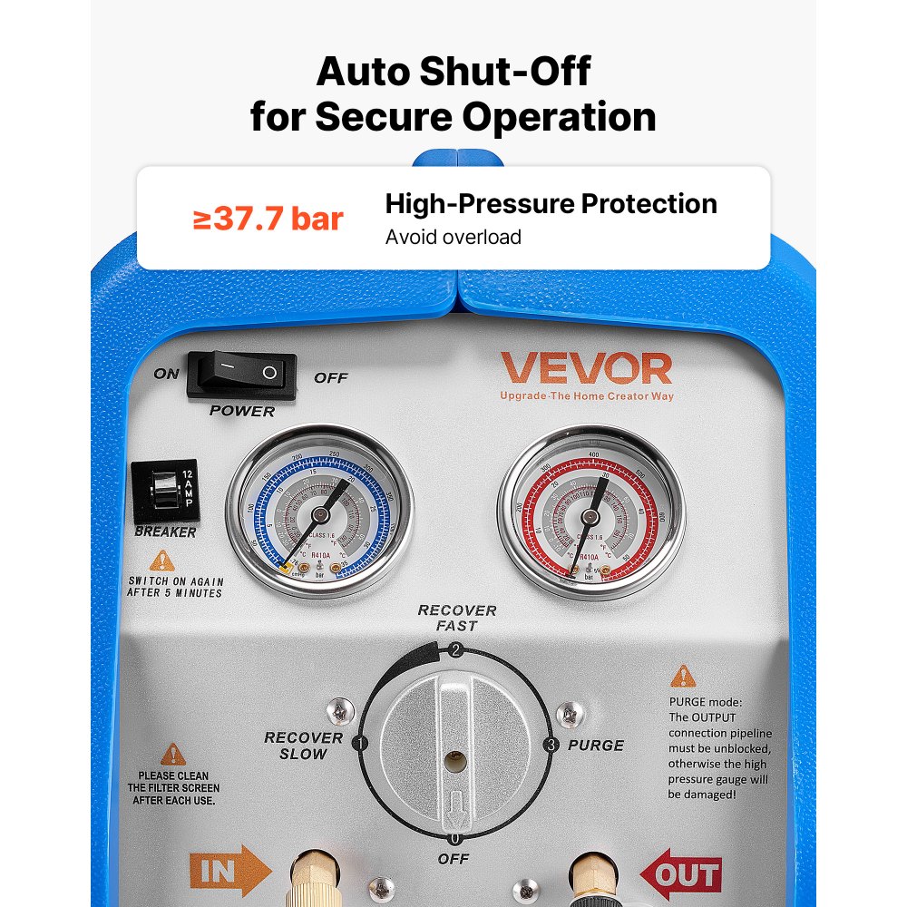 VEVOR Portable Refrigerant Recovery Machine, 3/4 HP 220-240V 50Hz Single Cylinder AC Recovery Machine for Liquid Vapor Refrigerant, 1450 RPM Recycling Unit HVAC for Automotive & Household Air Conditioning