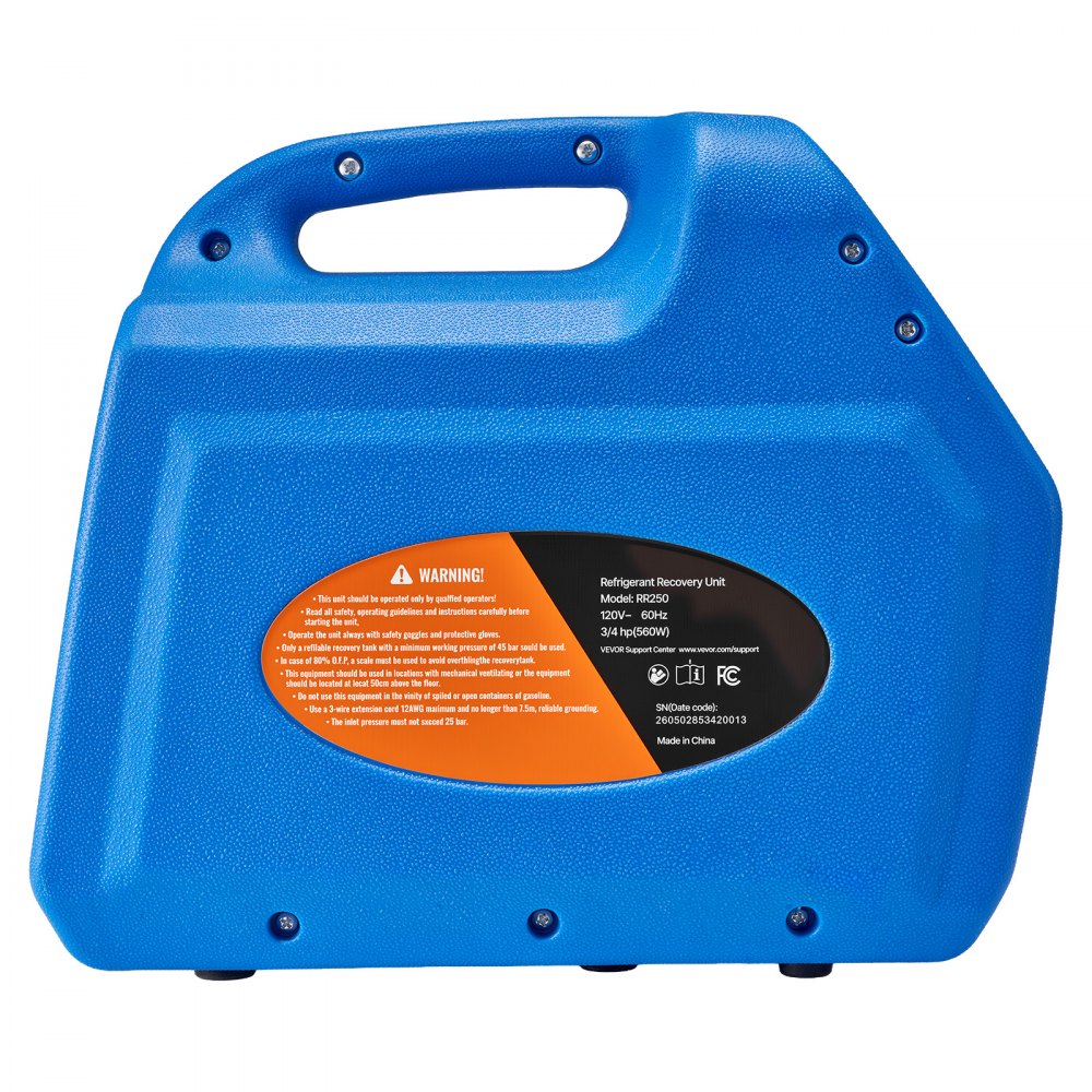 VEVOR Portable Refrigerant Recovery Machine, 3/4 HP 220-240V 50Hz Single Cylinder AC Recovery Machine for Liquid Vapor Refrigerant, 1450 RPM Recycling Unit HVAC for Automotive & Household Air Conditioning