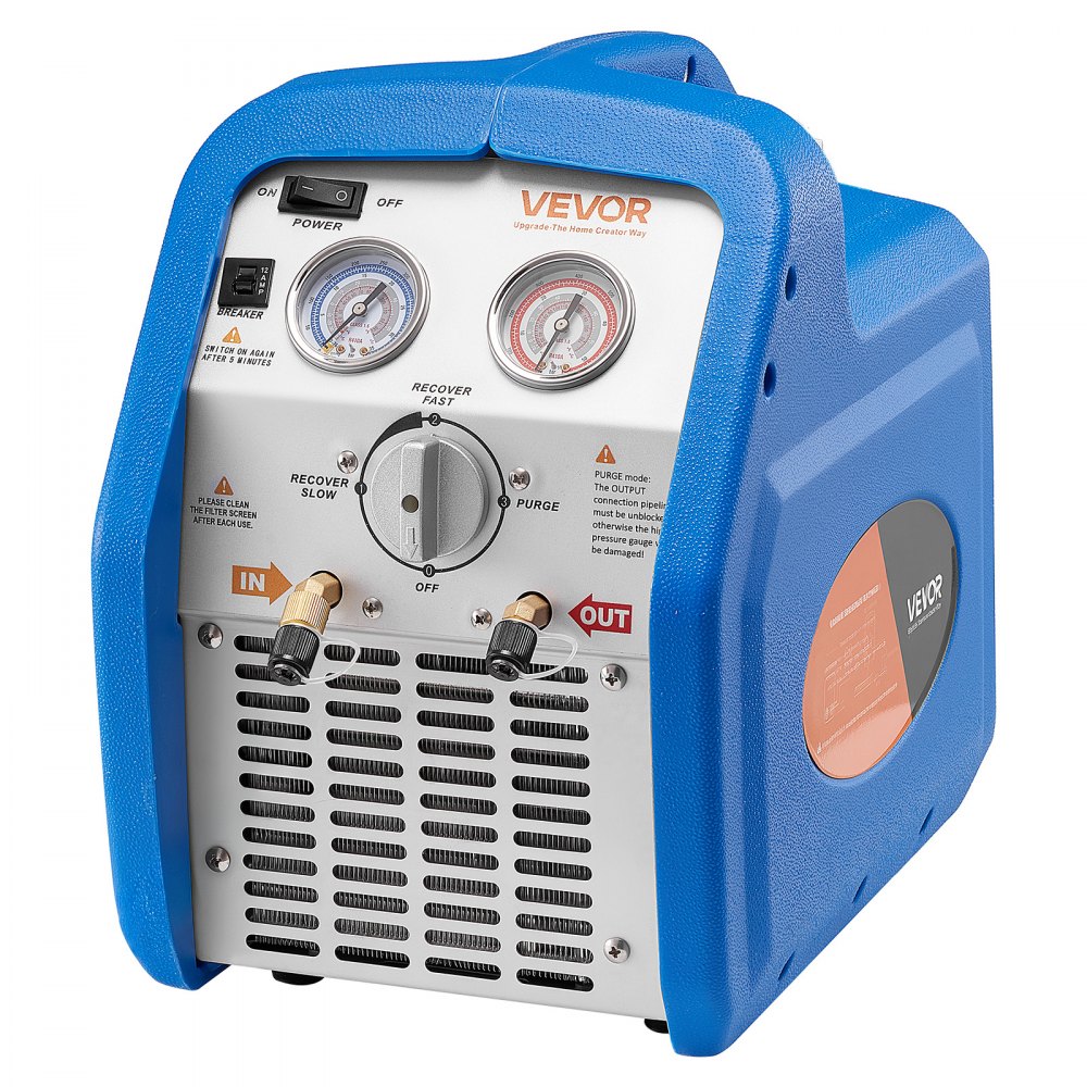 VEVOR Portable Refrigerant Recovery Machine, 3/4 HP 220-240V 50Hz Single Cylinder AC Recovery Machine for Liquid Vapor Refrigerant, 1450 RPM Recycling Unit HVAC for Automotive & Household Air Conditioning