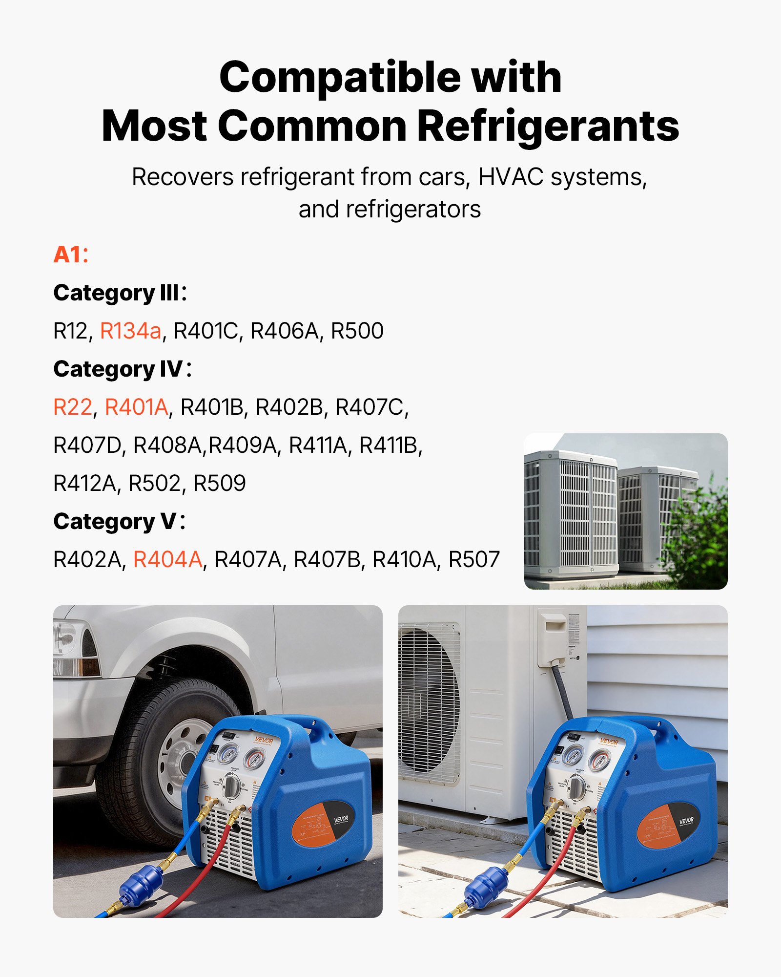 VEVOR Portable Refrigerant Recovery Machine, 3/4 HP 220-240V 50Hz Single Cylinder AC Recovery Machine for Liquid Vapor Refrigerant, 1450 RPM Recycling Unit HVAC for Automotive & Household Air Conditioning