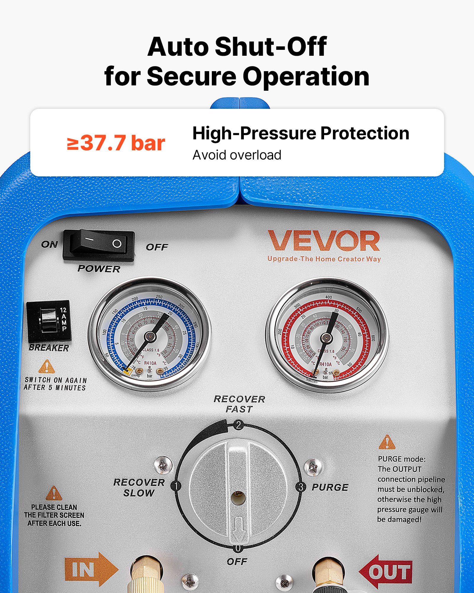 VEVOR Portable Refrigerant Recovery Machine, 3/4 HP 220-240V 50Hz Single Cylinder AC Recovery Machine for Liquid Vapor Refrigerant, 1450 RPM Recycling Unit HVAC for Automotive & Household Air Conditioning