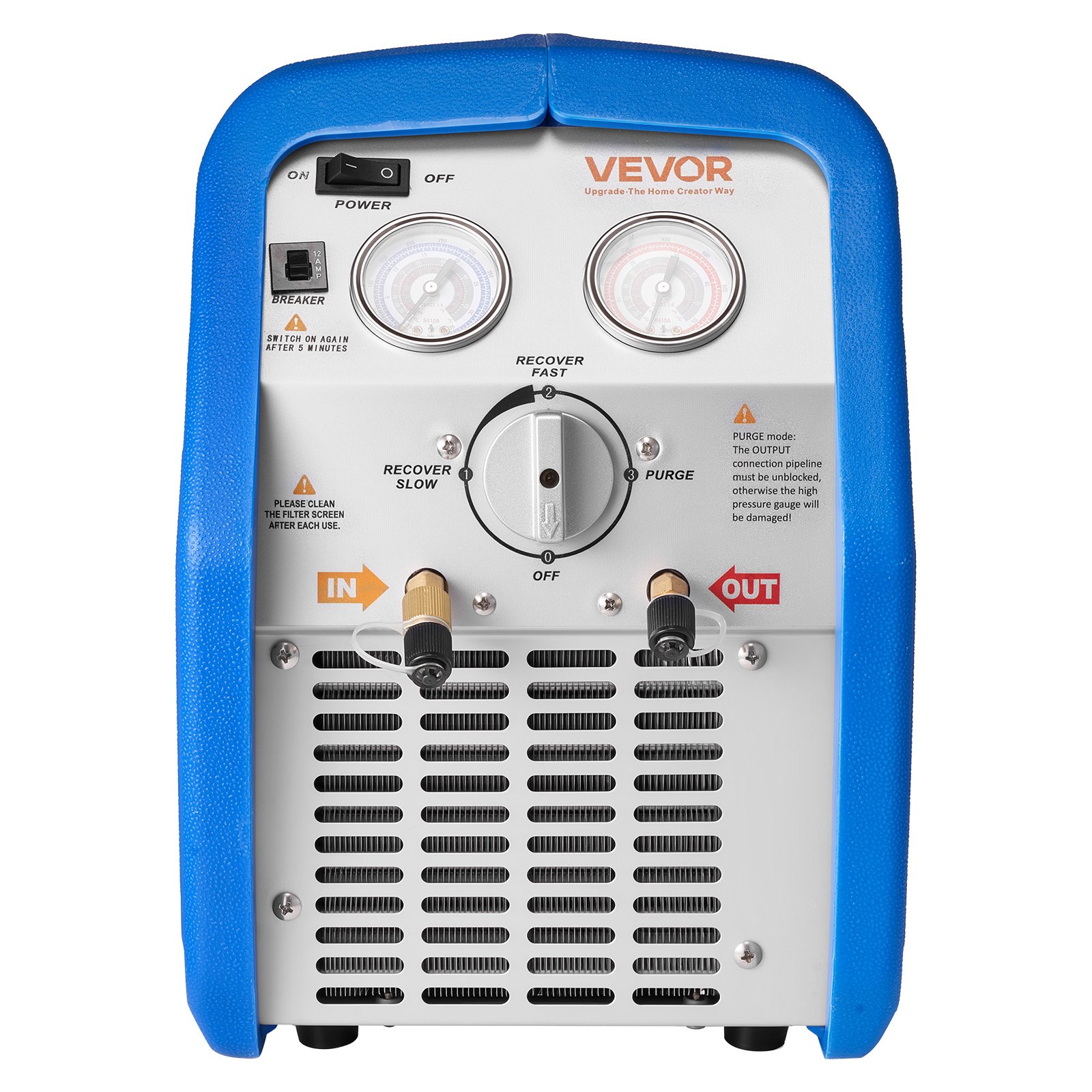 VEVOR Portable Refrigerant Recovery Machine, 3/4 HP 220-240V 50Hz Single Cylinder AC Recovery Machine for Liquid Vapor Refrigerant, 1450 RPM Recycling Unit HVAC for Automotive & Household Air Conditioning