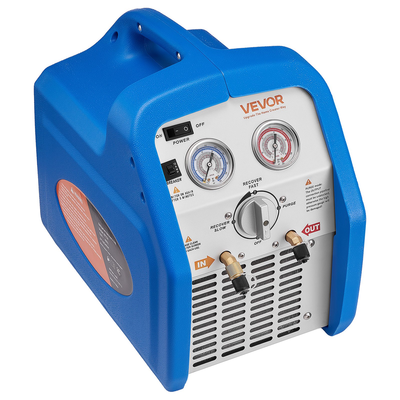VEVOR Portable Refrigerant Recovery Machine, 3/4 HP 220-240V 50Hz Single Cylinder AC Recovery Machine for Liquid Vapor Refrigerant, 1450 RPM Recycling Unit HVAC for Automotive & Household Air Conditioning