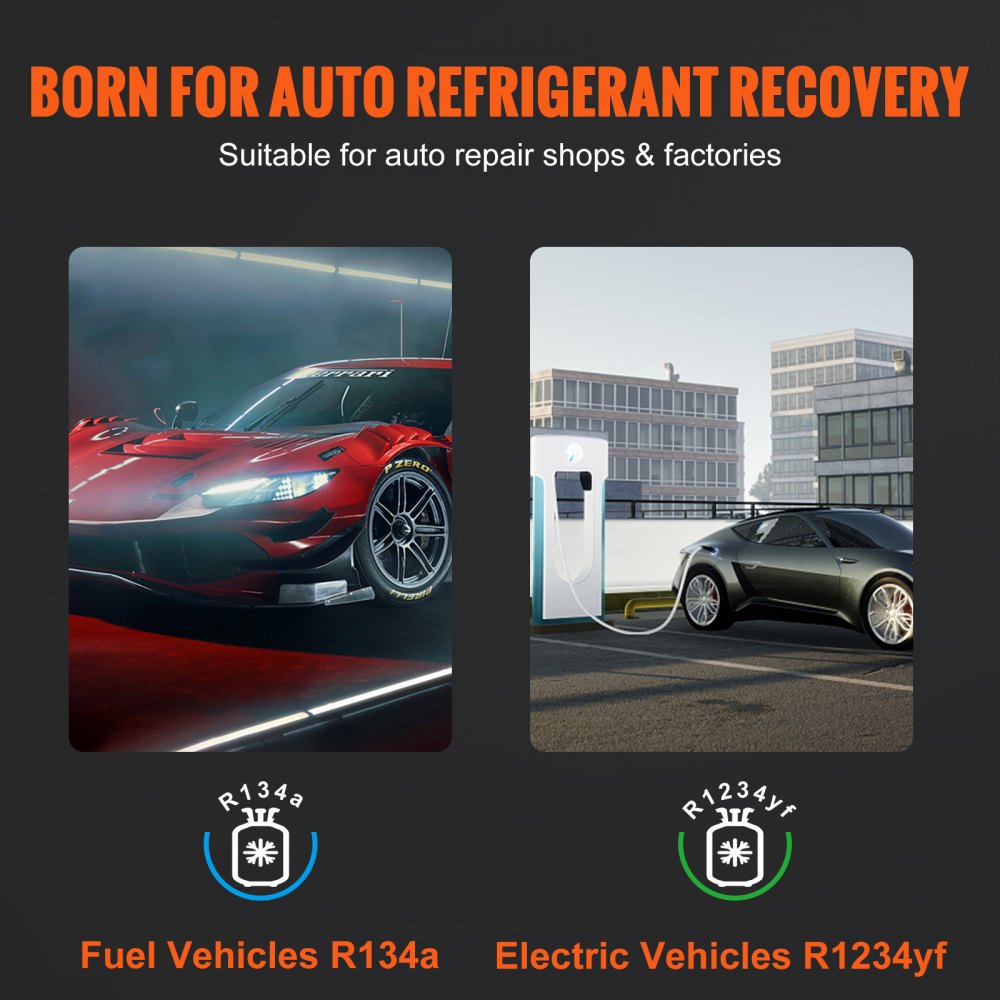 VEVOR Fully Automatic Refrigerant Recovery Machine for R134A+R1234YF - AC Recovery Machine Kit Built in Electronic Scale/Compressor/Recovery Tank, Recovery Machine HVAC Dual Cylinder