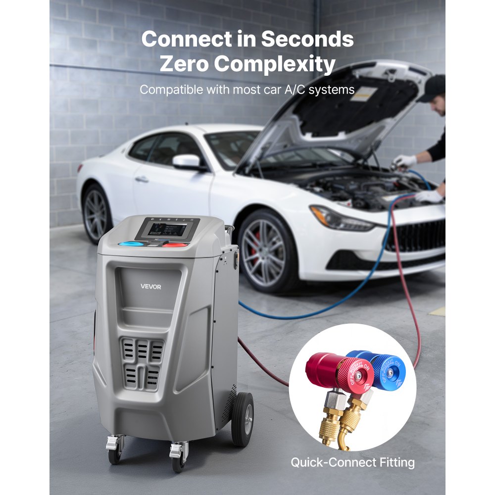 VEVOR Fully Automatic Refrigerant Recovery Machine for 1234yf, ≥98.5% Accuracy, 7-Inch Touch Screen, AC Recovery, Vacuum, and Recharging Machine for Standard and High Voltage Automotive A/C Systems