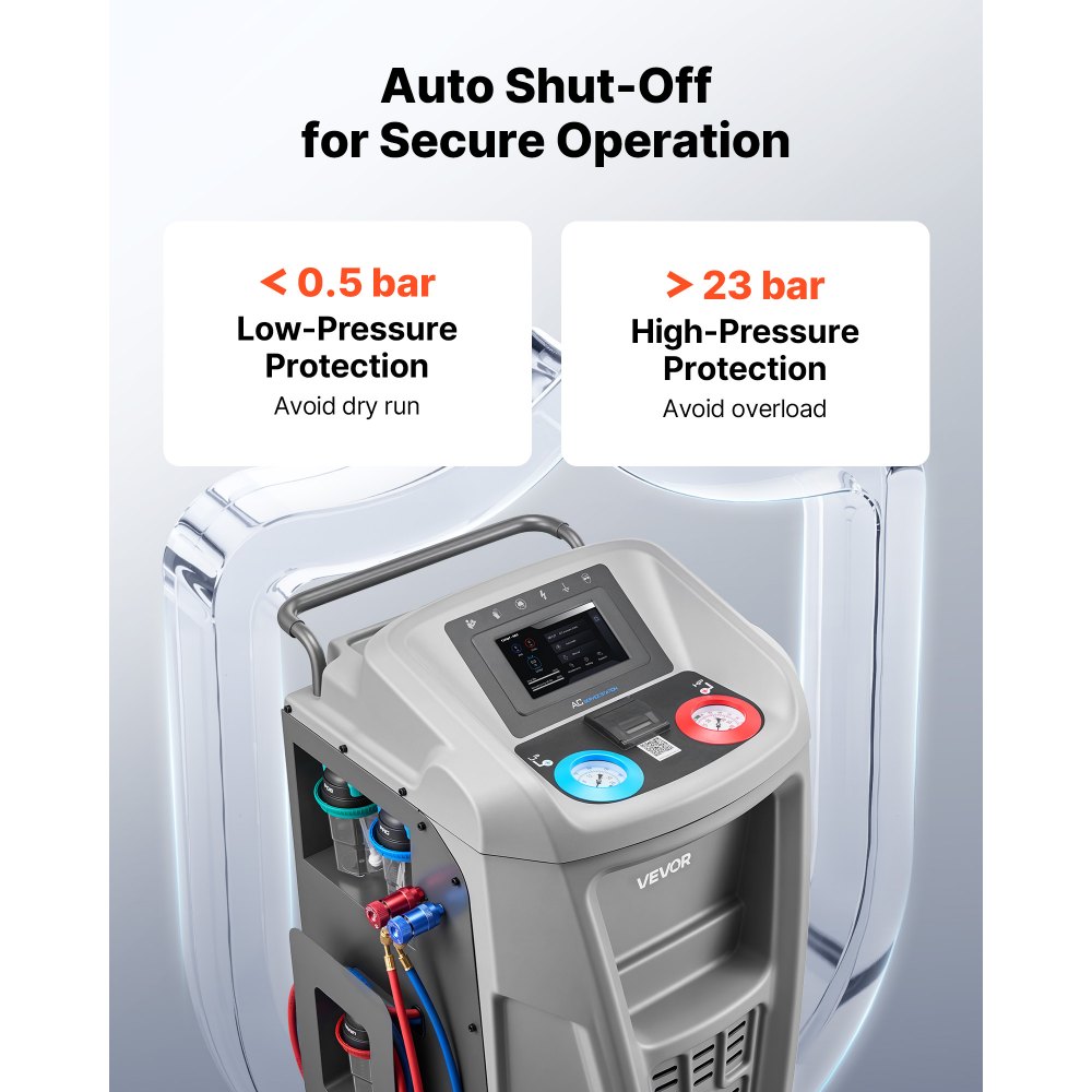 VEVOR Fully Automatic Refrigerant Recovery Machine for 1234yf, ≥98.5% Accuracy, 7-Inch Touch Screen, AC Recovery, Vacuum, and Recharging Machine for Standard and High Voltage Automotive A/C Systems