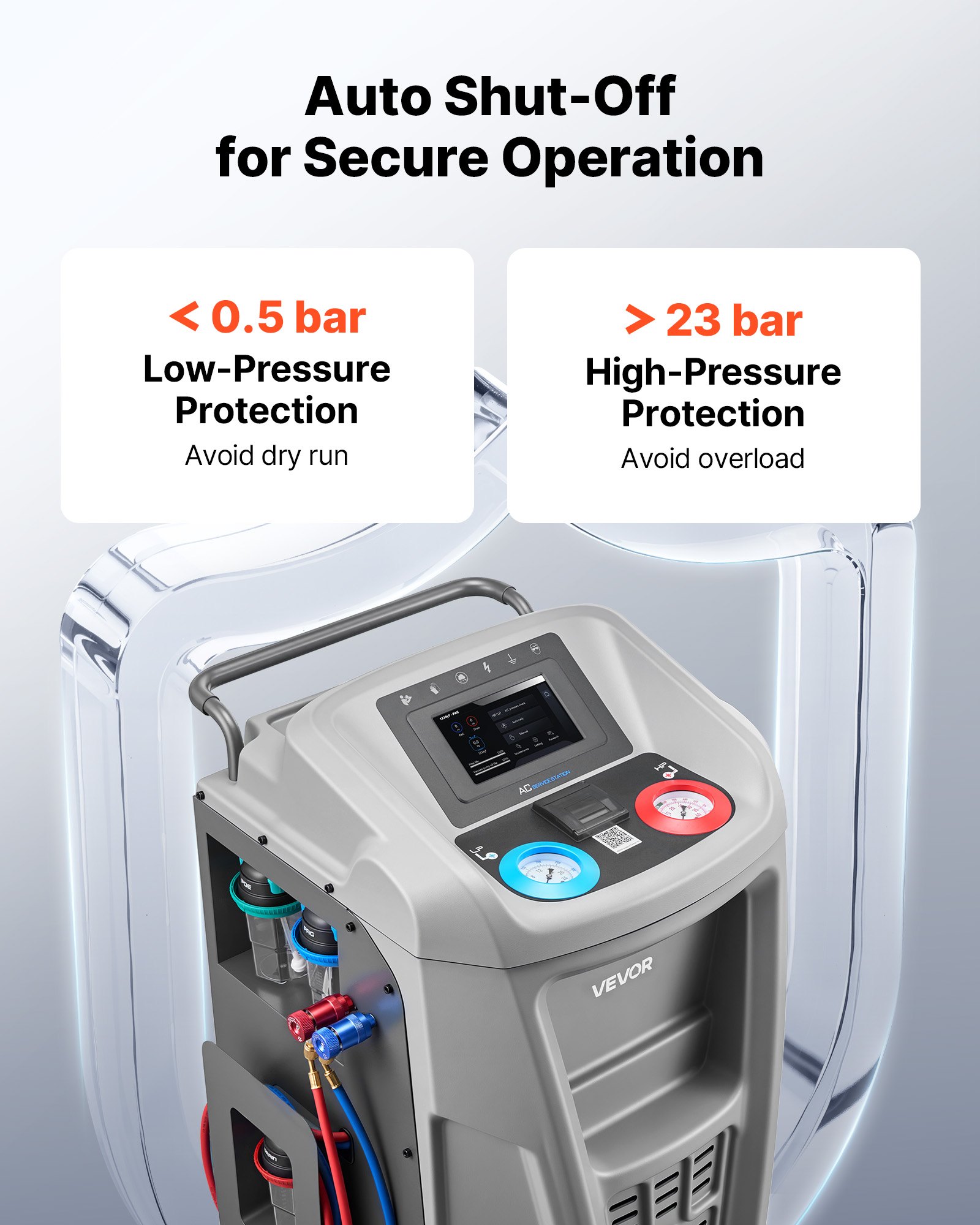 VEVOR Fully Automatic Refrigerant Recovery Machine for 1234yf, ≥98.5% Accuracy, 7-Inch Touch Screen, AC Recovery, Vacuum, and Recharging Machine for Standard and High Voltage Automotive A/C Systems