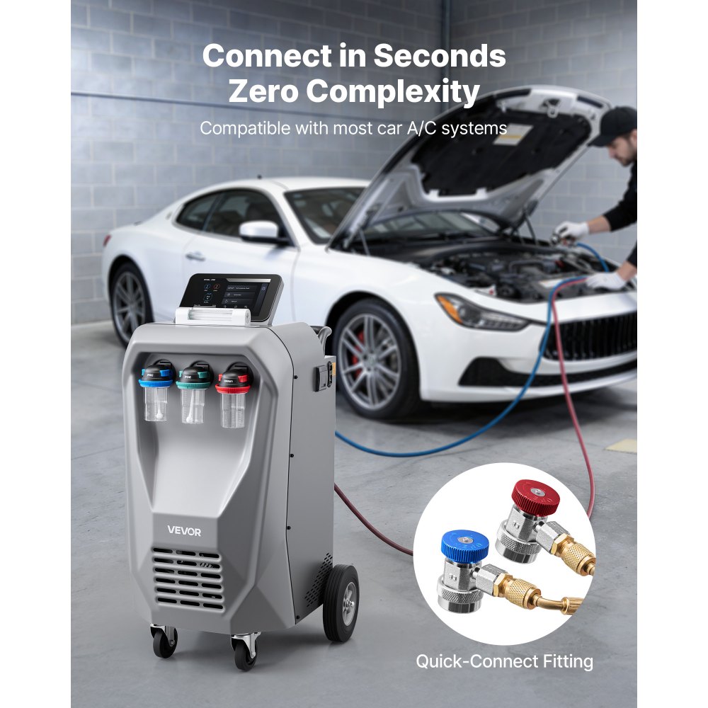VEVOR Fully Automatic Refrigerant Recovery Machine for R134a, ≥98.5% Accuracy, 10.1-Inch Touch Screen, AC Recovery, Vacuum, Recharging and Flushing for Standard & High Voltage Automotive A/C Systems