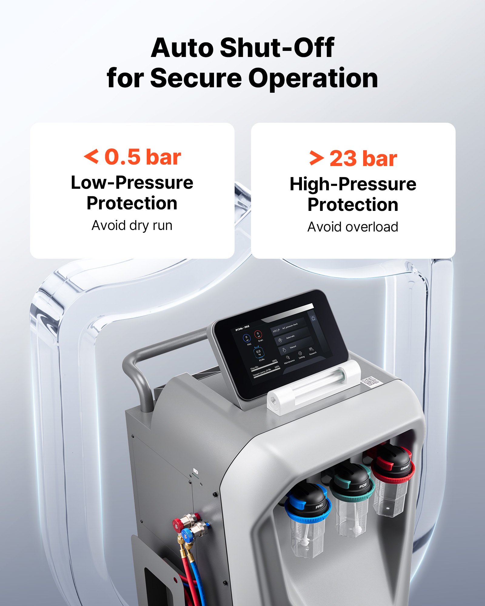 VEVOR Fully Automatic Refrigerant Recovery Machine for R134a, ≥98.5% Accuracy, 10.1-Inch Touch Screen, AC Recovery, Vacuum, Recharging and Flushing for Standard & High Voltage Automotive A/C Systems
