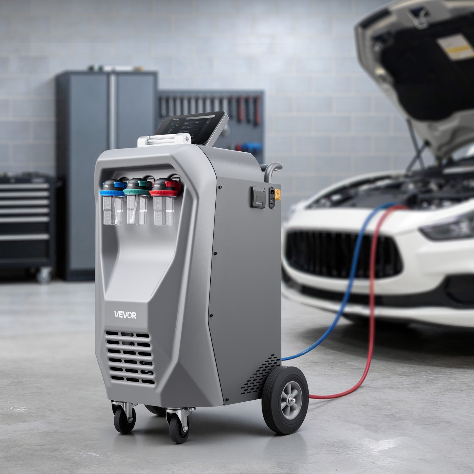 VEVOR Fully Automatic Refrigerant Recovery Machine for R134a, ≥98.5% Accuracy, 10.1-Inch Touch Screen, AC Recovery, Vacuum, Recharging and Flushing for Standard & High Voltage Automotive A/C Systems