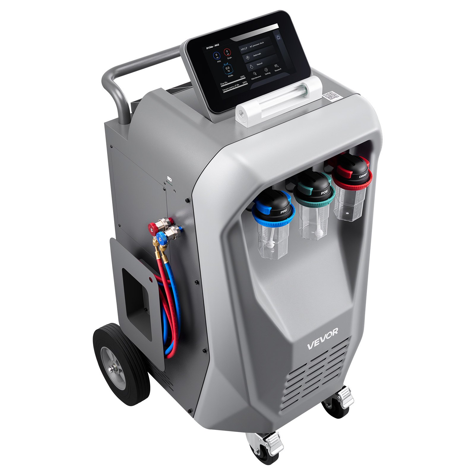 VEVOR Fully Automatic Refrigerant Recovery Machine for R134a, ≥98.5% Accuracy, 10.1-Inch Touch Screen, AC Recovery, Vacuum, Recharging and Flushing for Standard & High Voltage Automotive A/C Systems