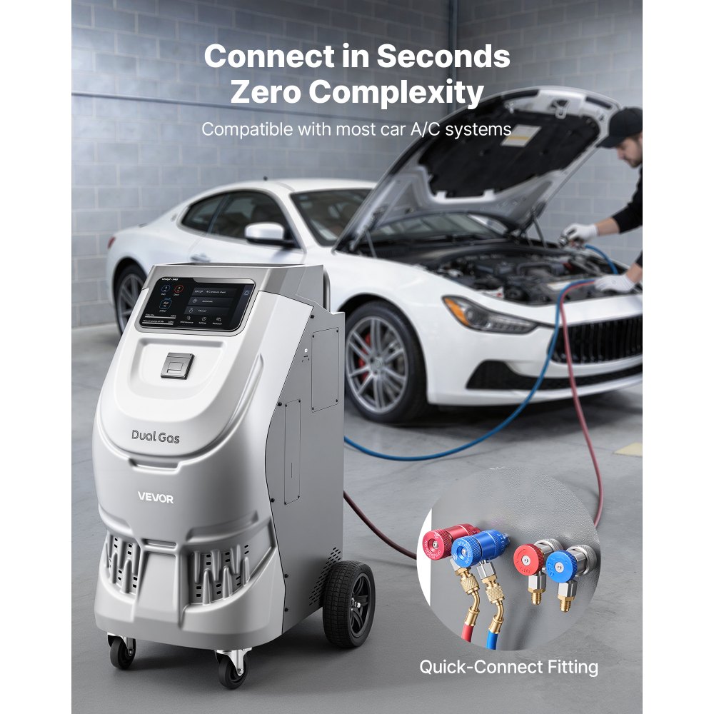 VEVOR Fully Automatic Refrigerant Recovery Machine for R134a & 1234fy, ≥98.5% Accuracy, 10-Inch Touch Screen, AC Recovery, Vacuum, and Recharging for Standard and High Voltage Automotive A/C Systems