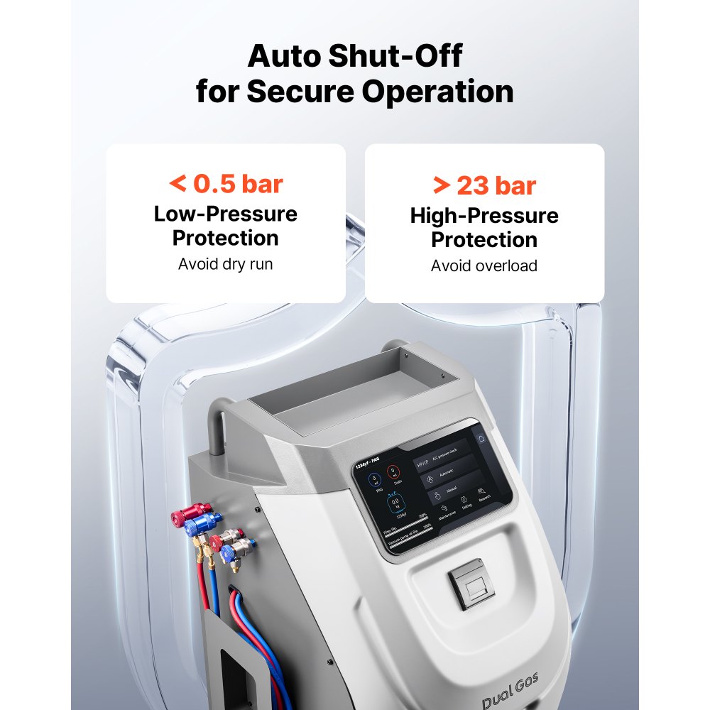 VEVOR Fully Automatic Refrigerant Recovery Machine for R134a & 1234fy, ≥98.5% Accuracy, 10-Inch Touch Screen, AC Recovery, Vacuum, and Recharging for Standard and High Voltage Automotive A/C Systems
