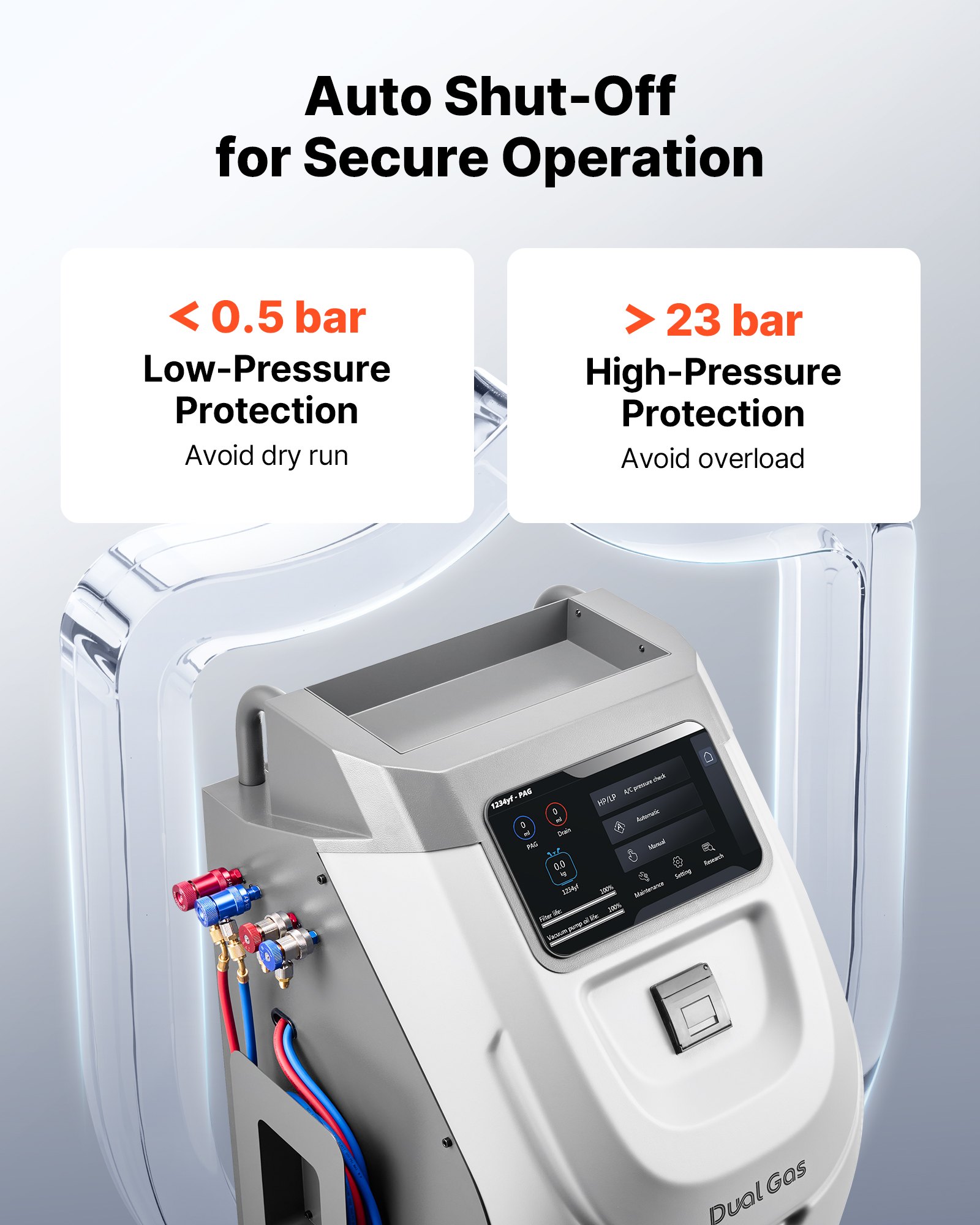 VEVOR Fully Automatic Refrigerant Recovery Machine for R134a & 1234fy, ≥98.5% Accuracy, 10-Inch Touch Screen, AC Recovery, Vacuum, and Recharging for Standard and High Voltage Automotive A/C Systems