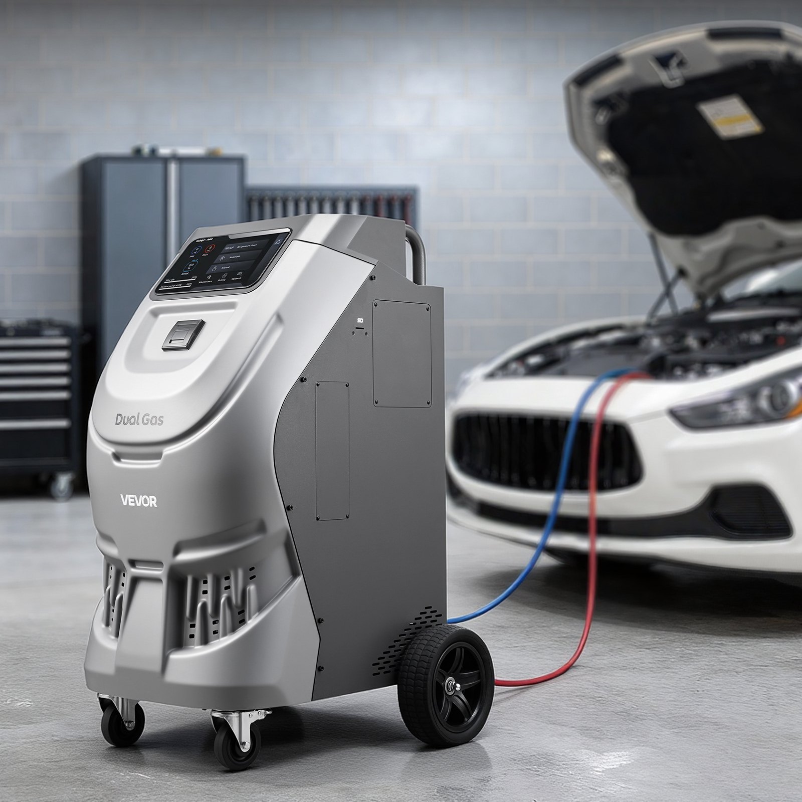 VEVOR Fully Automatic Refrigerant Recovery Machine for R134a & 1234fy, ≥98.5% Accuracy, 10-Inch Touch Screen, AC Recovery, Vacuum, and Recharging for Standard and High Voltage Automotive A/C Systems