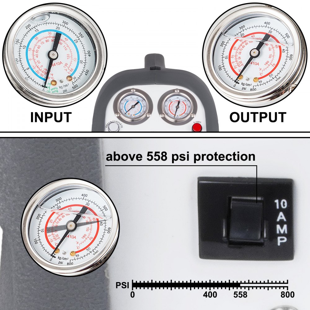 VEVOR Refrigerant Recovery Machine 1/2HP AC Refrigerant Recycling Machine HVAC 558psi Refrigerant Recovery Unit Air Conditioning Repair Tool (GREY)
