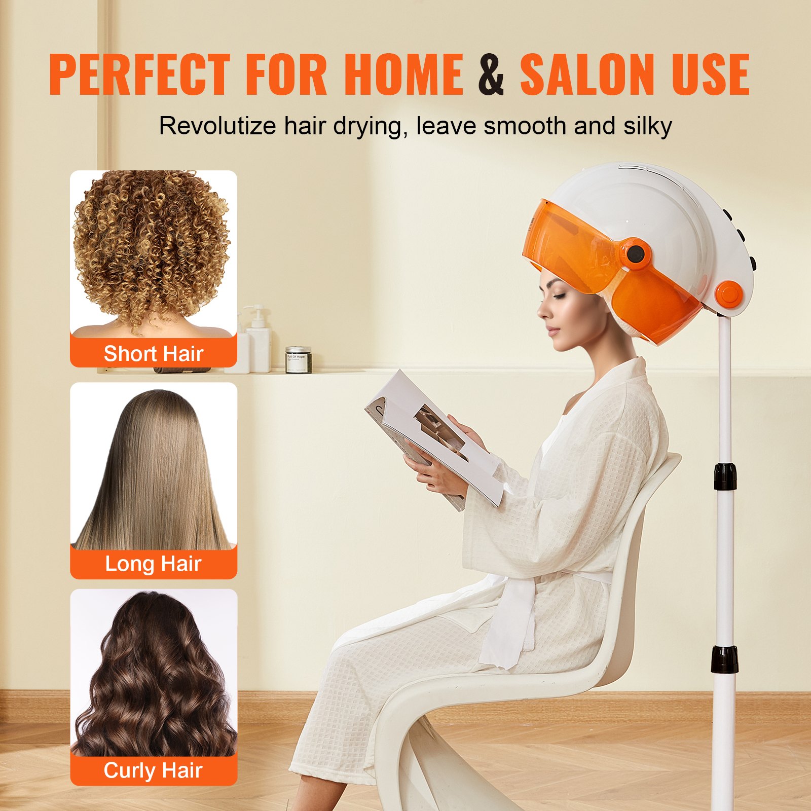VEVOR Salon-Grade Hair Dryer, 1875W Powerful Stand Dryer, Adjustable Timer & 3 Heat/Speed Options, Mobile Base with Wheels for Salon & Home Use