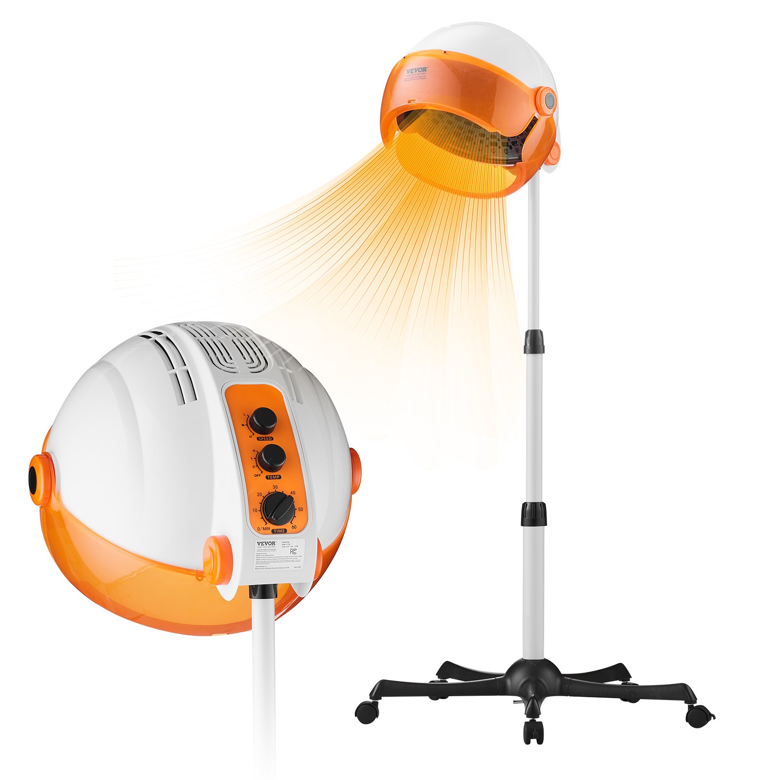 VEVOR Salon-Grade Hair Dryer, 1875W Powerful Stand Dryer, Adjustable Timer & 3 Heat/Speed Options, Mobile Base with Wheels for Salon & Home Use