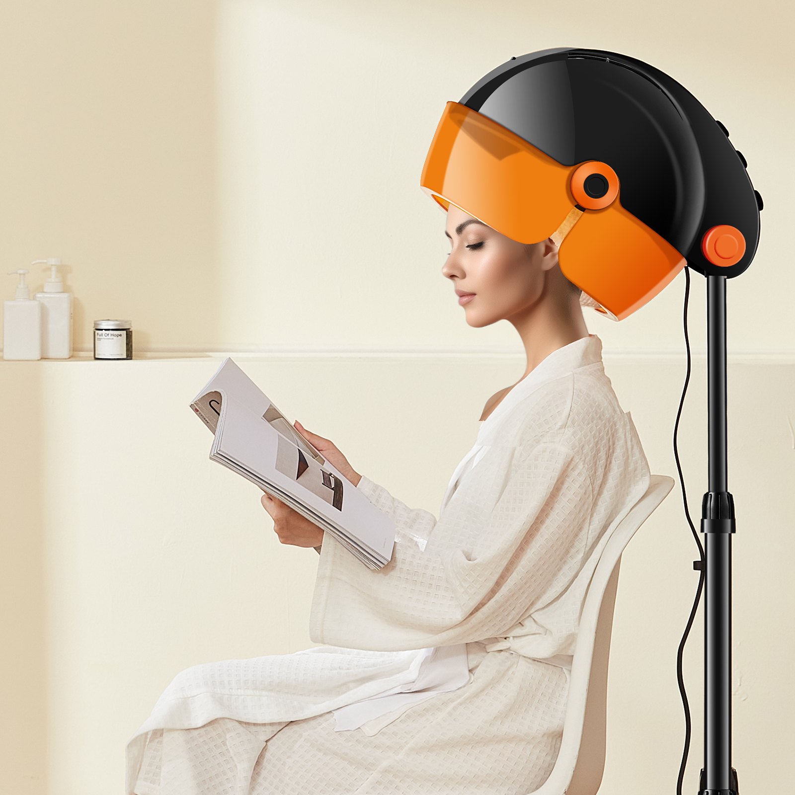 VEVOR Ionic Hood Dryer, 1875W Pro Bonnet Hair Dryer, Timer, 3 Temperature Levels & Adjustable Speed, Mobile Floor Stand with Wheels for Salon & Home Spa