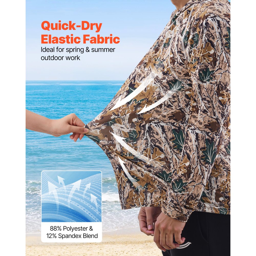 VEVOR Camo Hoodie, Small Size, Men Pullover Hooded Sweatshirt, Moisture Wicking & Breathable, Quick-dry, Hiking Fishing Shirt with Hood, Long Sleeves Hunting Shirts for Spring & Summer Outdoor Work