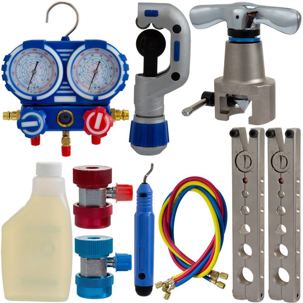 AIR COND VACUUM PUMP MANIFOLD GAUGE RATCHED ALUMINIUM ALLOY 15MICRON TUBE CUTTER