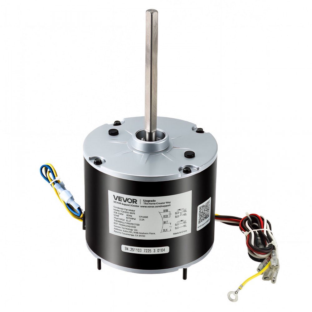 VEVOR Condenser Fan Motor with Capacitor, 1/3HP 1075RPM 208-230V, Compatible with GE Genteq K55HXGDD-81195 5KCP39GGY209AS, Fasco D925 D7908, Dayton EM3729F, Century FSE1036SV1, Rheem Ruud 51-100998-05