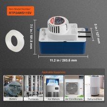 VEVOR Condensate Removal Pump, 1/30 HP, 100 GPH, 24 ft Lift, 115V Automatic AC Condensation Pump with Safety Switch & 20' Tubing for Air Conditioner, Dehumidifier, HVAC, Furnace, Ice Maker Water Drain