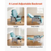 VEVOR Geri Chair Recliner 4-Position Reclining Geri Chair with Trays & 4 Wheels