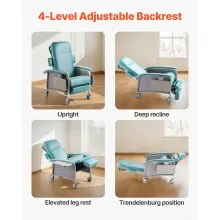 VEVOR Geri Chair Recliner 4-Position Reclining Geri Chair with Trays & 4 Wheels