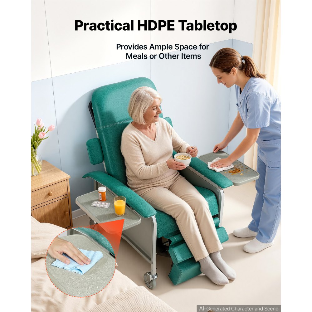 VEVOR 4-Position Geri Reclining Chair 227kg Capacity Geri Chair Recliner, 4-Wheel Medical Recliner Chairs with Trendelenburg, Soft Padded Seat & Trays for Hospitals, Clinics, Geriatric Home Care