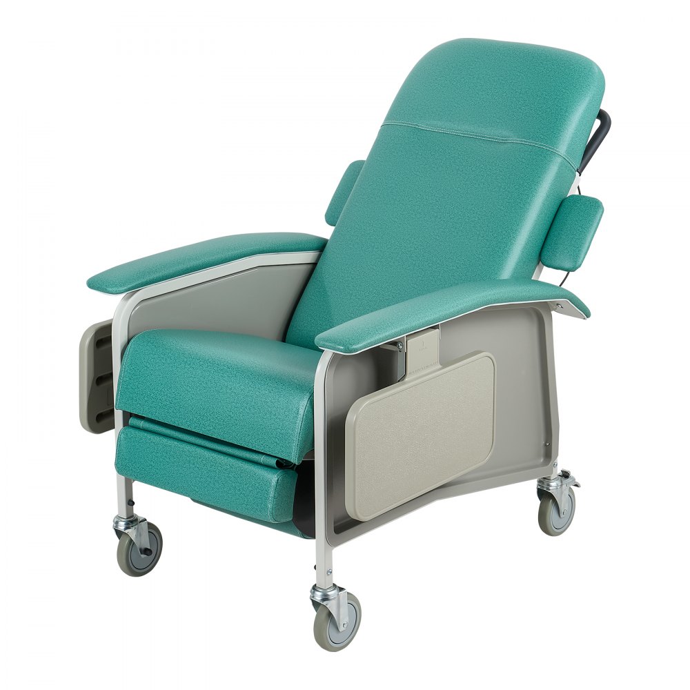 VEVOR 4-Position Geri Reclining Chair 227kg Capacity Geri Chair Recliner, 4-Wheel Medical Recliner Chairs with Trendelenburg, Soft Padded Seat & Trays for Hospitals, Clinics, Geriatric Home Care