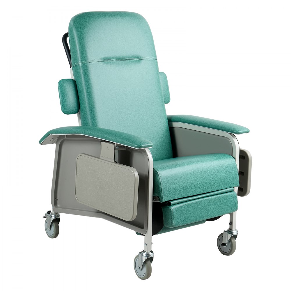 VEVOR 4-Position Geri Reclining Chair 227kg Capacity Geri Chair Recliner, 4-Wheel Medical Recliner Chairs with Trendelenburg, Soft Padded Seat & Trays for Hospitals, Clinics, Geriatric Home Care