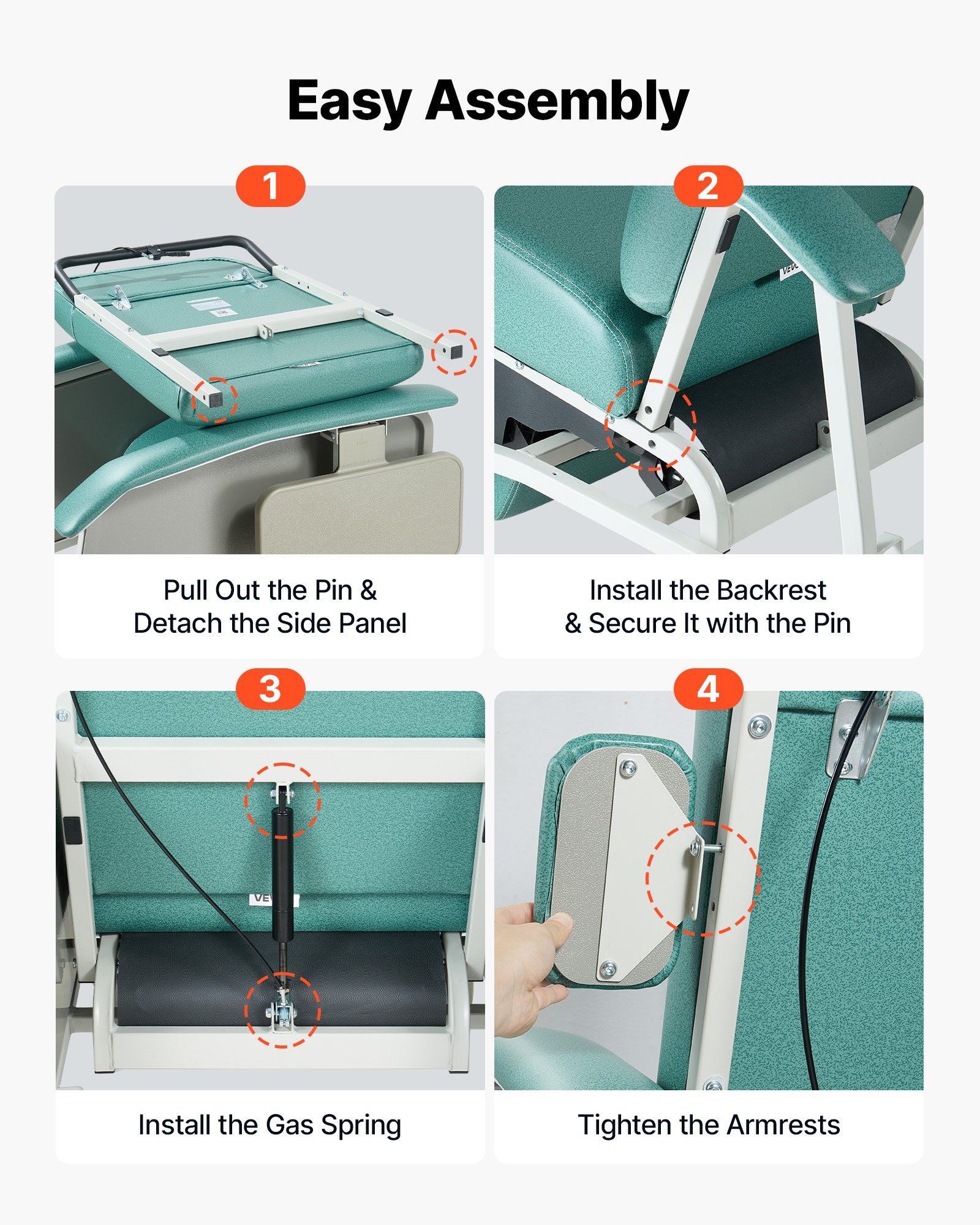 VEVOR 4-Position Geri Reclining Chair 227kg Capacity Geri Chair Recliner, 4-Wheel Medical Recliner Chairs with Trendelenburg, Soft Padded Seat & Trays for Hospitals, Clinics, Geriatric Home Care