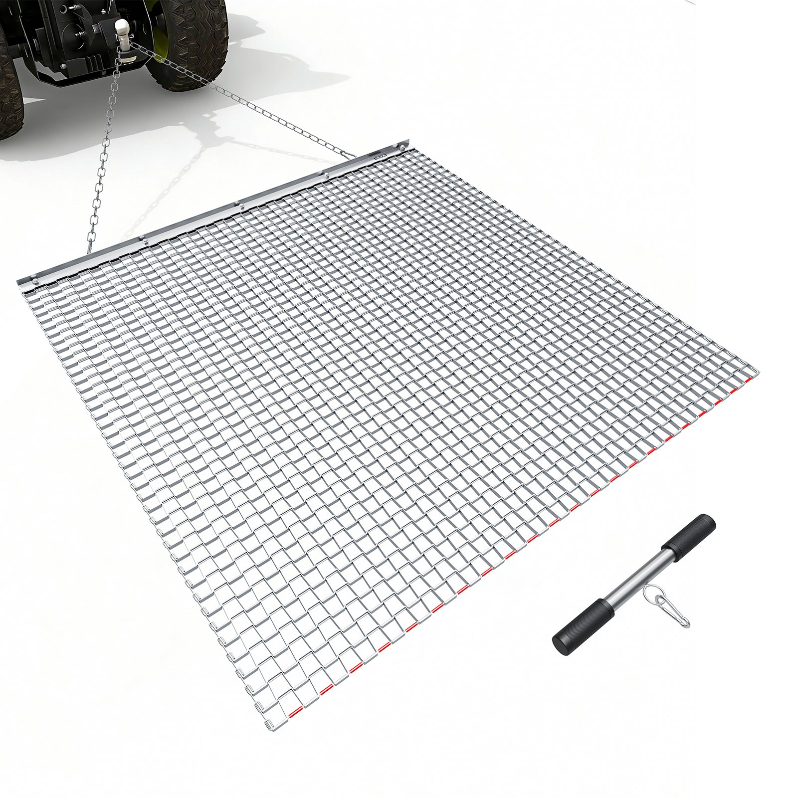 VEVOR Drag Harrow, 1.2x1.2 m , High-Efficiency Chain Harrow Rake, ATVs UTVs Tractors Attachments, Durable Galvanized Steel Mesh Drag Mat with Towing Chain, for Gravel Driveway Ruts Farm Field Leveling
