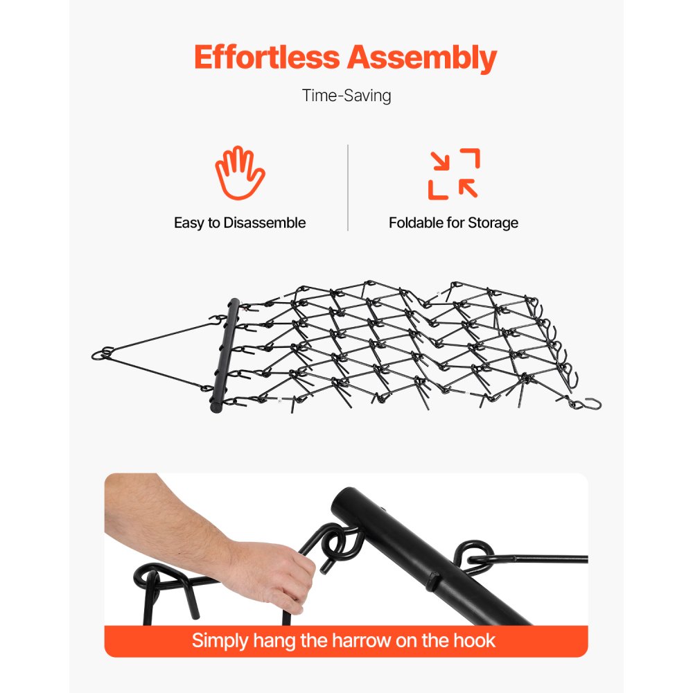 VEVOR Drag Harrow, 4 ft x 5.6 ft Durable Chain Harrow with 80 Sharp Teeth, Suitable for ATV UTV Tractor, Ideal for Soil Preparation, Seeding, Smoothing Landscapes, and Yard Gravel Driveway Maintenance