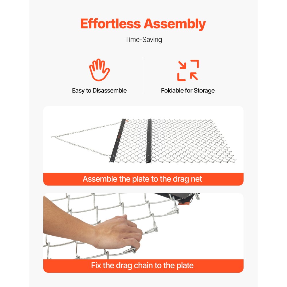 VEVOR Drag Harrow, 1.2x1.5 m Chain Harrow - Made from Q235 Steel, UTV Tractor Attachments for Landscape Leveling or Sod Prepping, Durable Harrow Rake for Gravel Driveway, Farm Field Garden Black