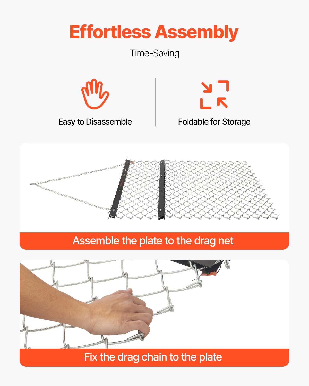 VEVOR Drag Harrow, 1.2x1.5 m Chain Harrow - Made from Q235 Steel, UTV Tractor Attachments for Landscape Leveling or Sod Prepping, Durable Harrow Rake for Gravel Driveway, Farm Field Garden Black